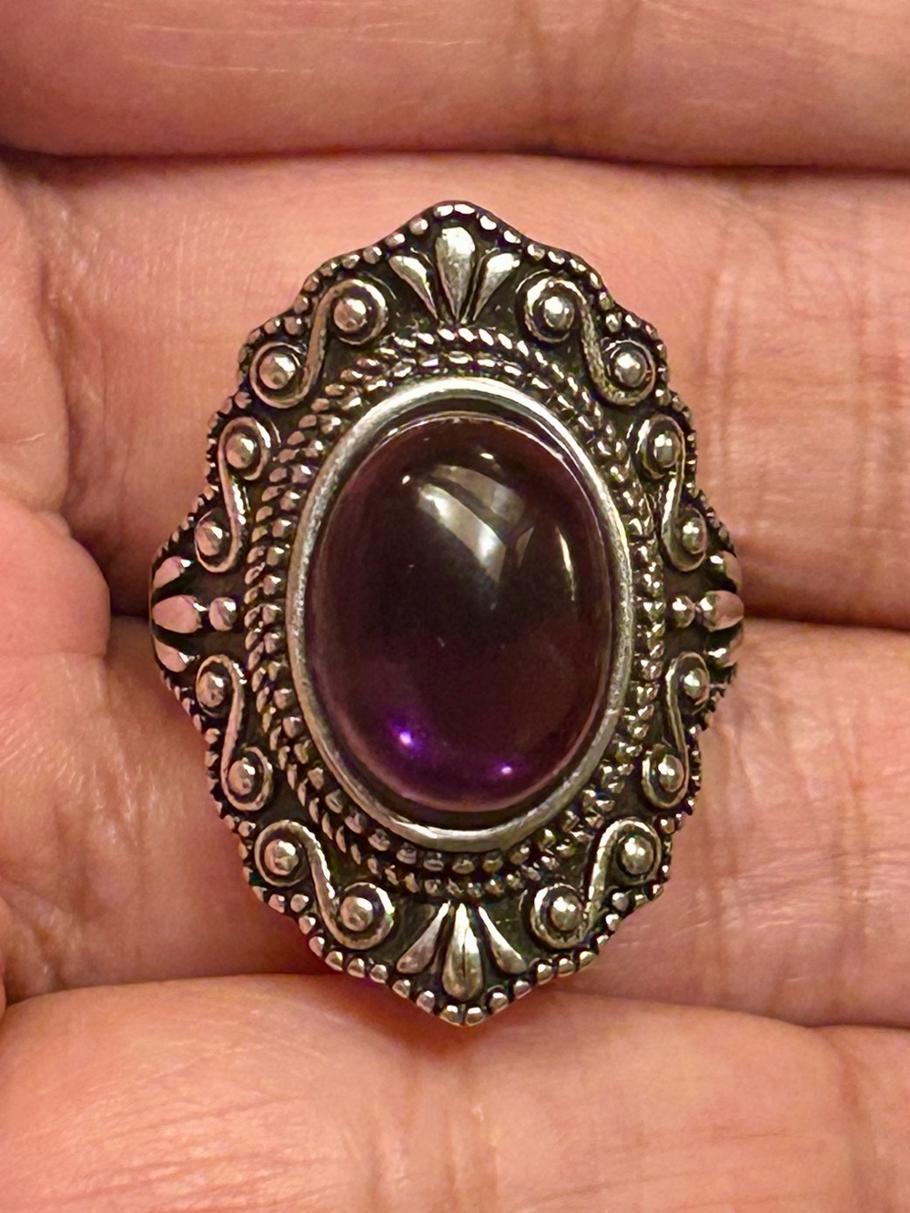 Sterling Silver S925 Ring Size 9 Purple Amethyst Crystal Cabochon Jewelry New